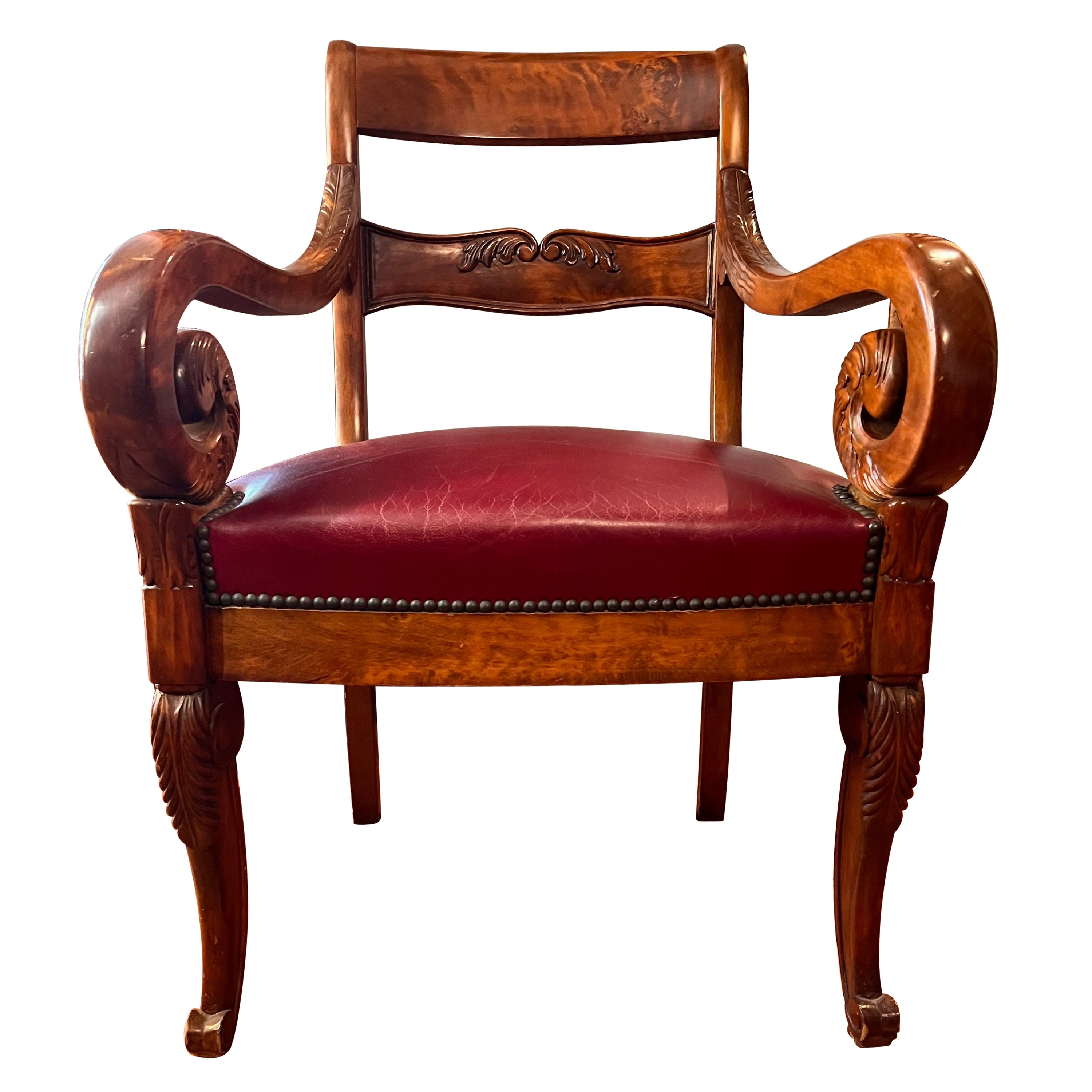 1960´S, Walnut Arm Chair Bierdemeir Style with Bordeaux Leather Upholstery