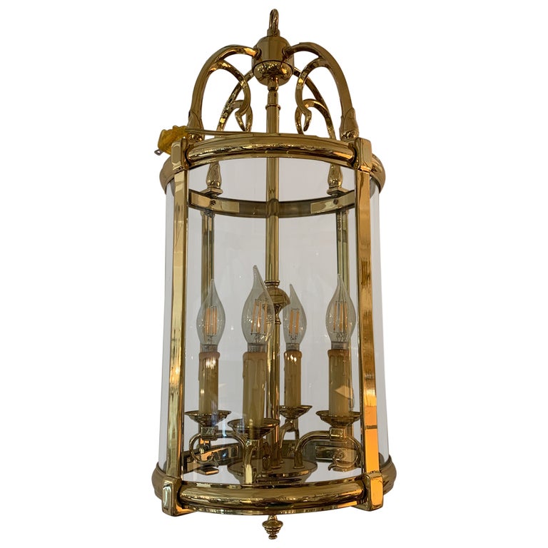 Classic Elegant Cast Brass and Glass Lantern Chandelier For Sale at 1stDibs
