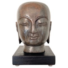 Antique Early 20th Century Chinese Buddha Carved Stone Head, around 1920