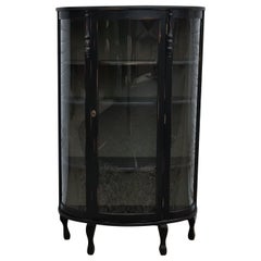 Curio Display Cabinet with Curved Glass and Black Wooden Frame