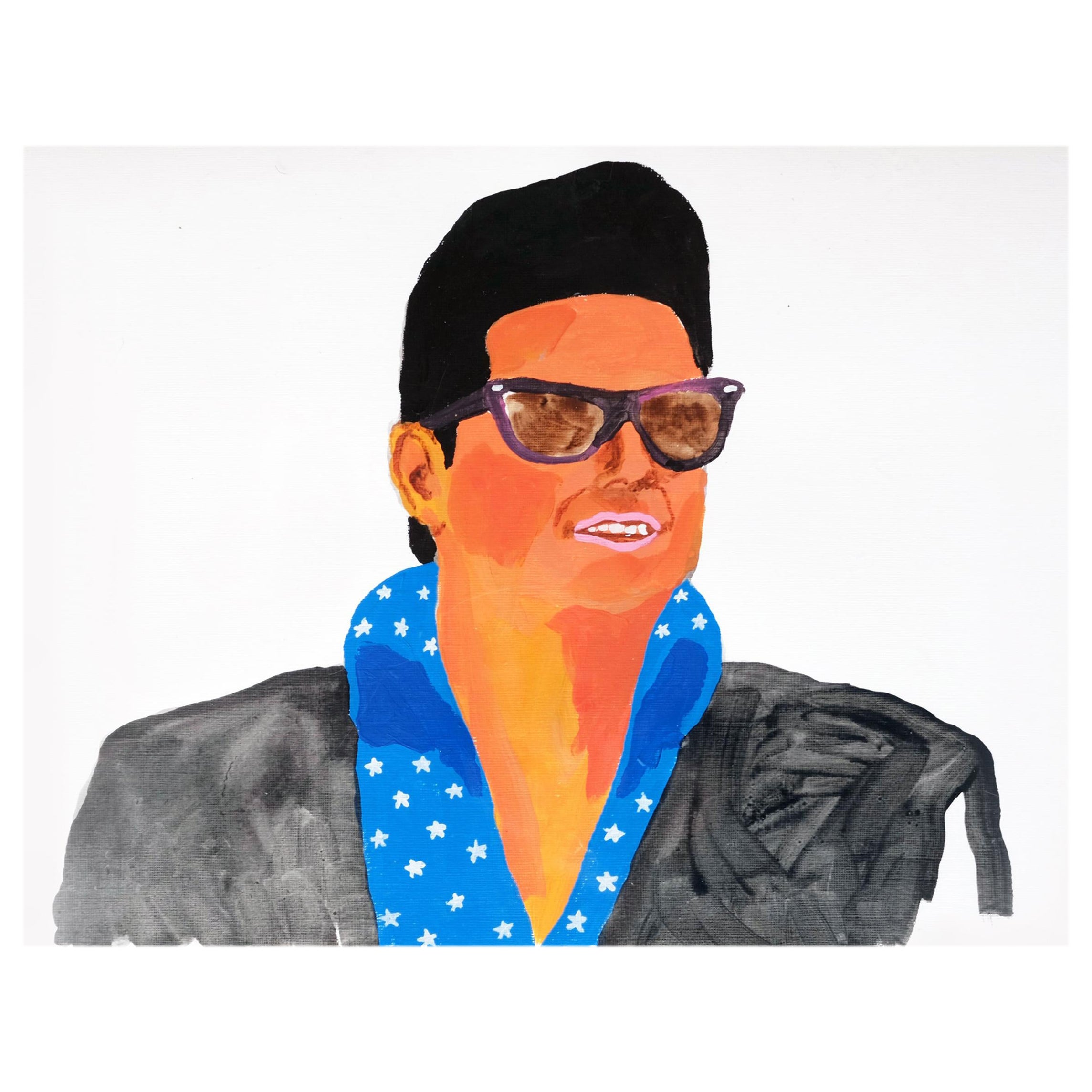 'The Big Roy' Portrait Painting Roy Orbison by Alan Fears Acrylic on Paper