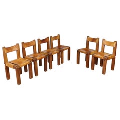 Set of 6 Pierre Chapo S11 Dining Chairs in Leather and Elm, France, 1960s