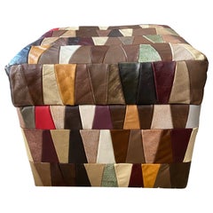 20th Century, De Sede "Arlequin" Patchwork Leather Pouf and Chest, 1970