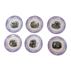 Set of Six Historized Months Family Scenes Faience Plates, France 19th C