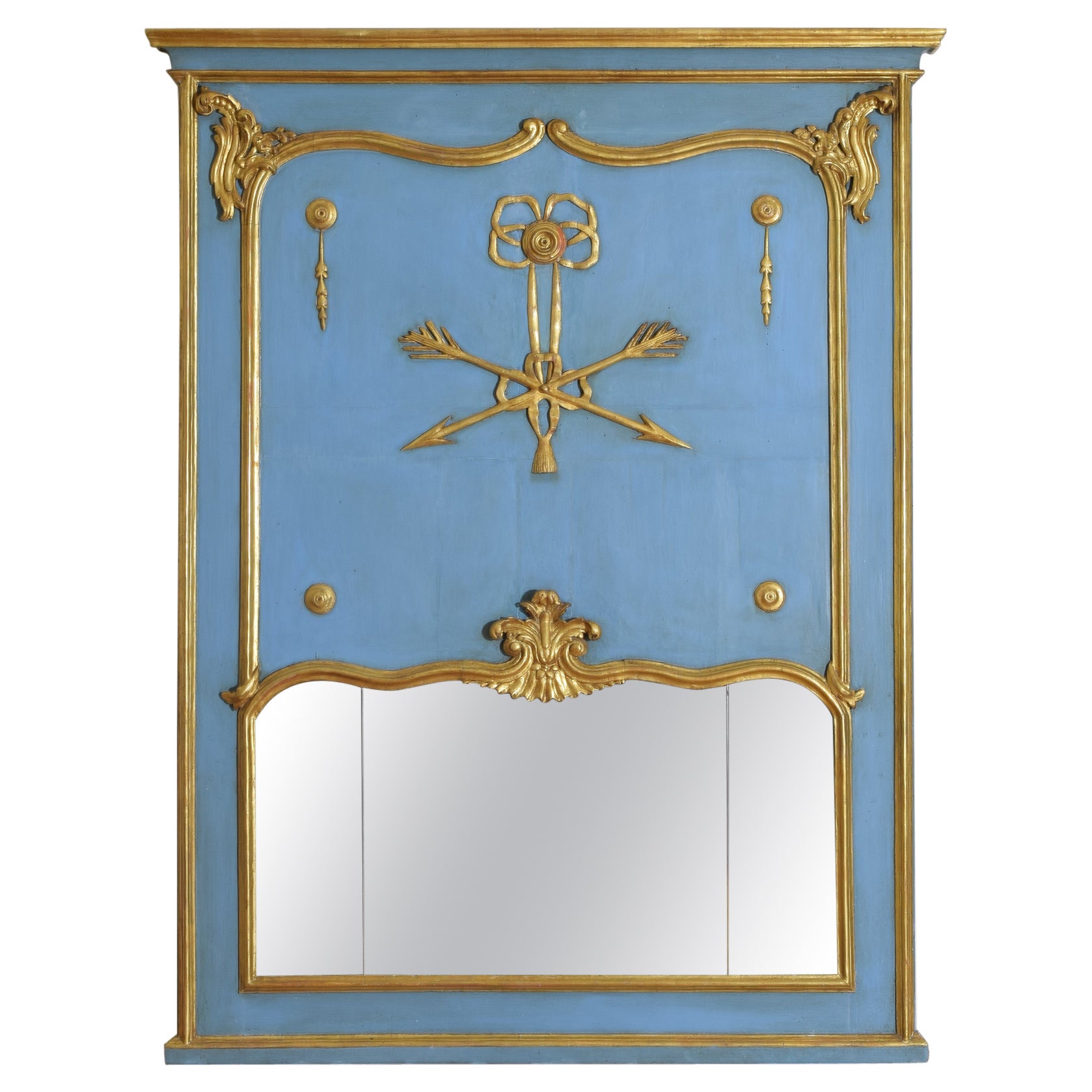 3rd Quarter 19th Century Blue Painted and Giltwood Trumeau Mirror