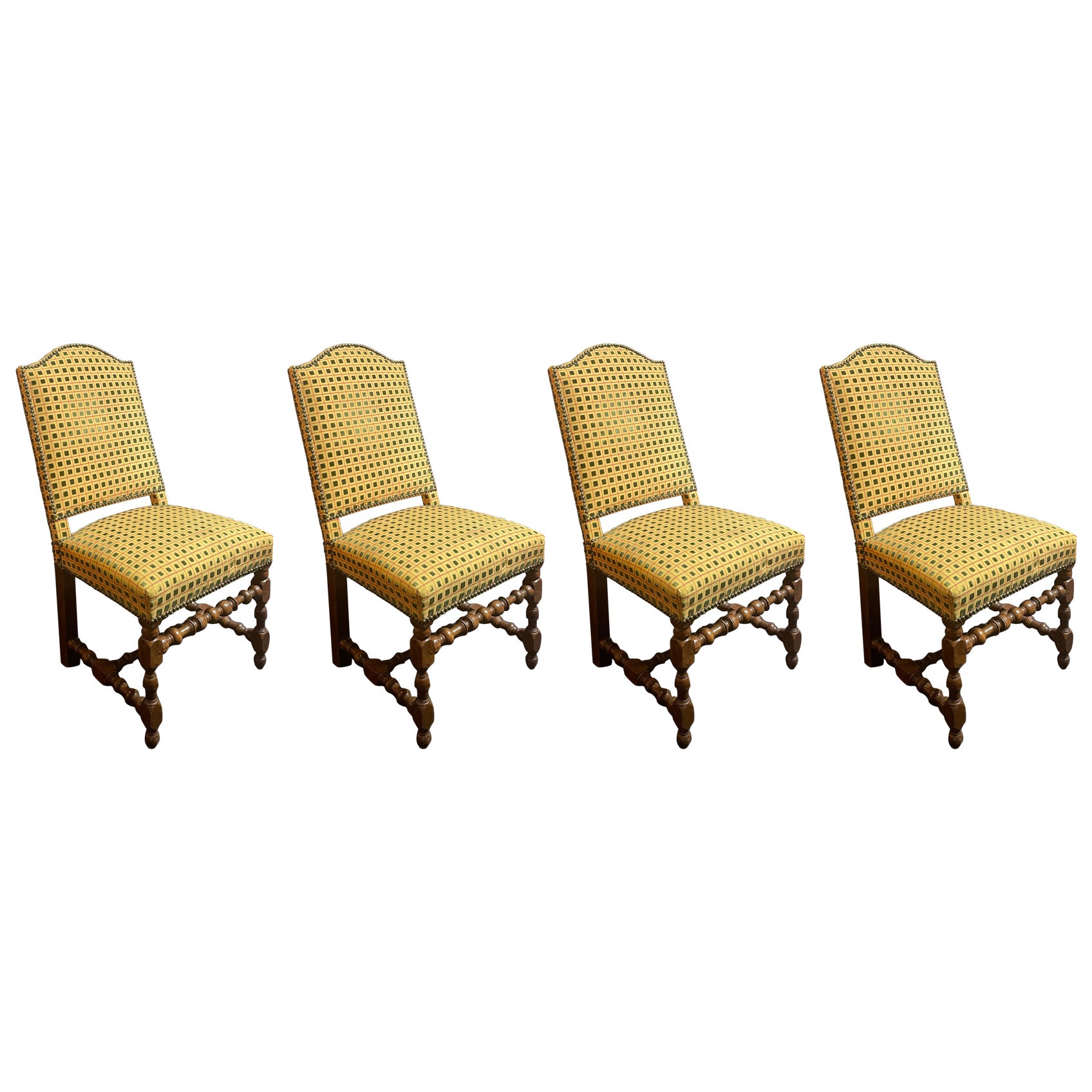 Set of Four Chairs with a Yellow Velvet Upholstery