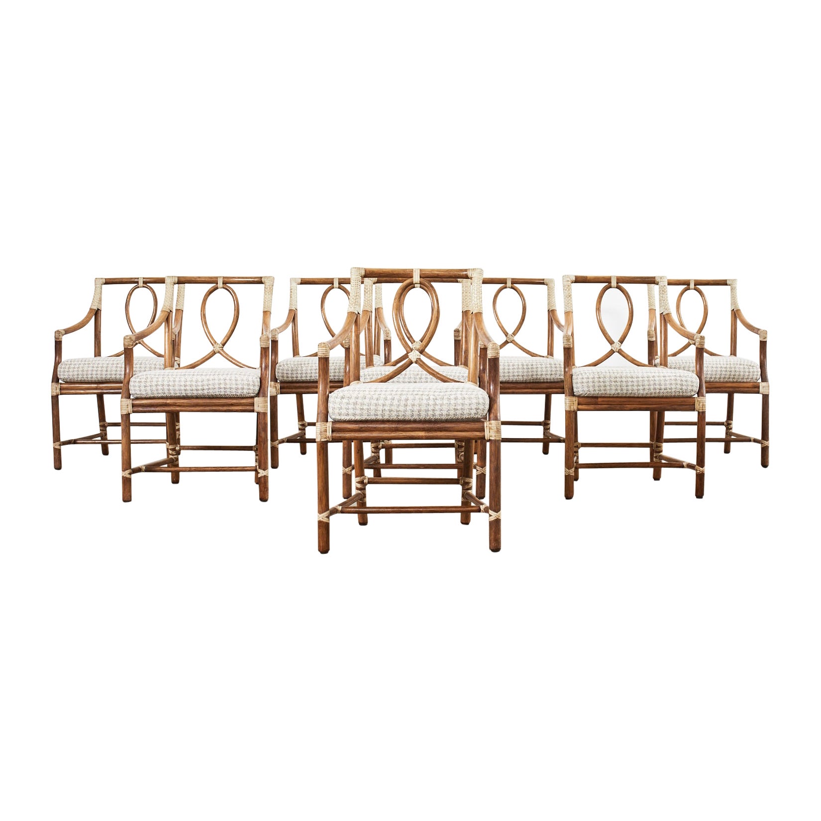 Set of Eight McGuire Rattan Loop Back Dining Chairs
