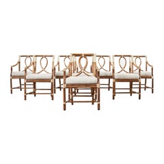 Vintage Set of Eight McGuire Rattan Loop Back Dining Chairs