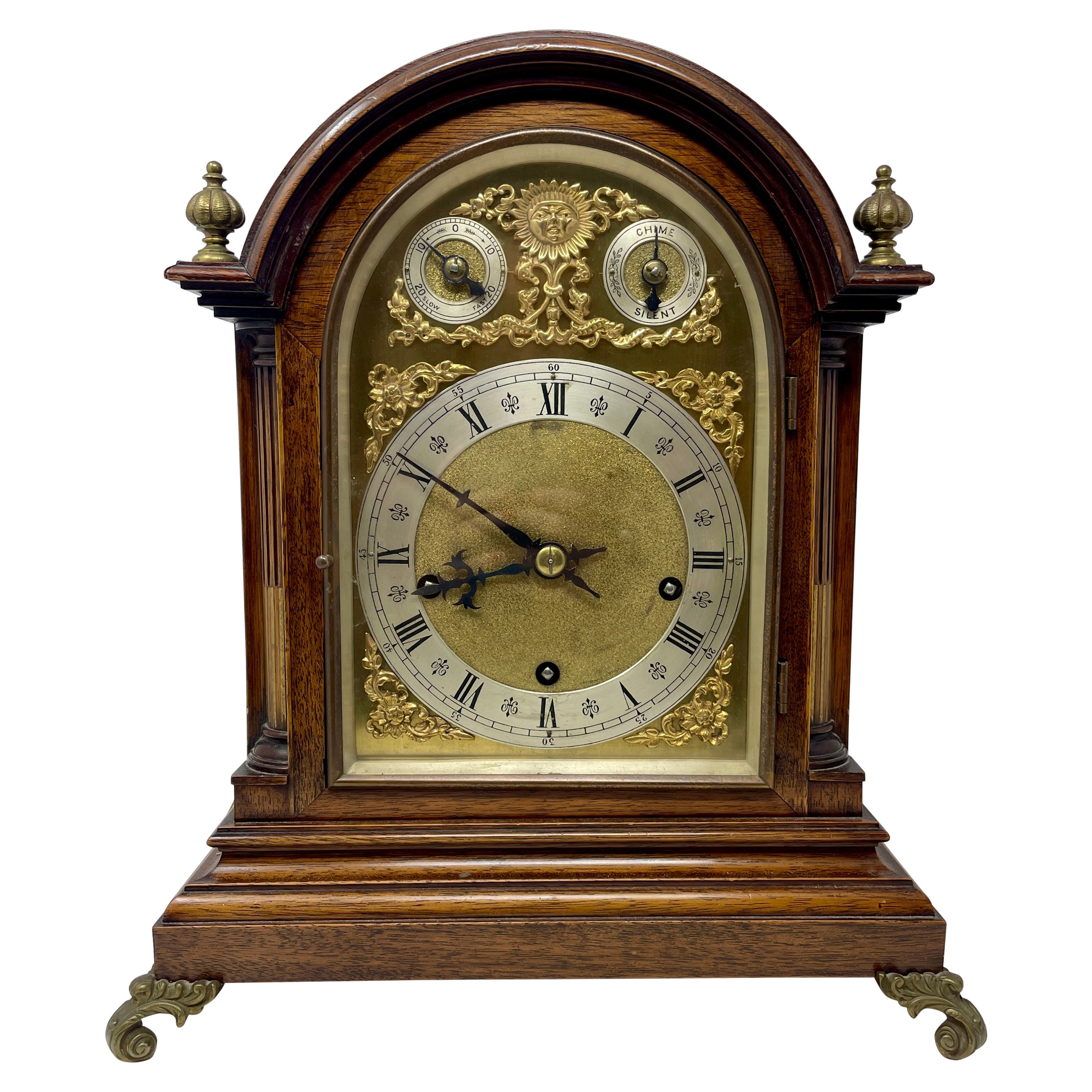 Antique 19th Century English Mahogany and Gold Bronze Bracket Clock, Circa 1880