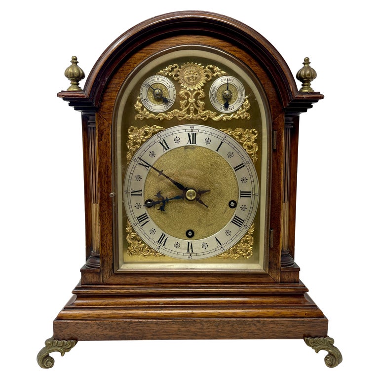 Antique 19th Century English Mahogany and Gold Bronze Bracket Clock