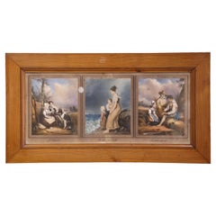 Antique Mid 19th Century French Watercolor Pictures under Glass in Pine Frame