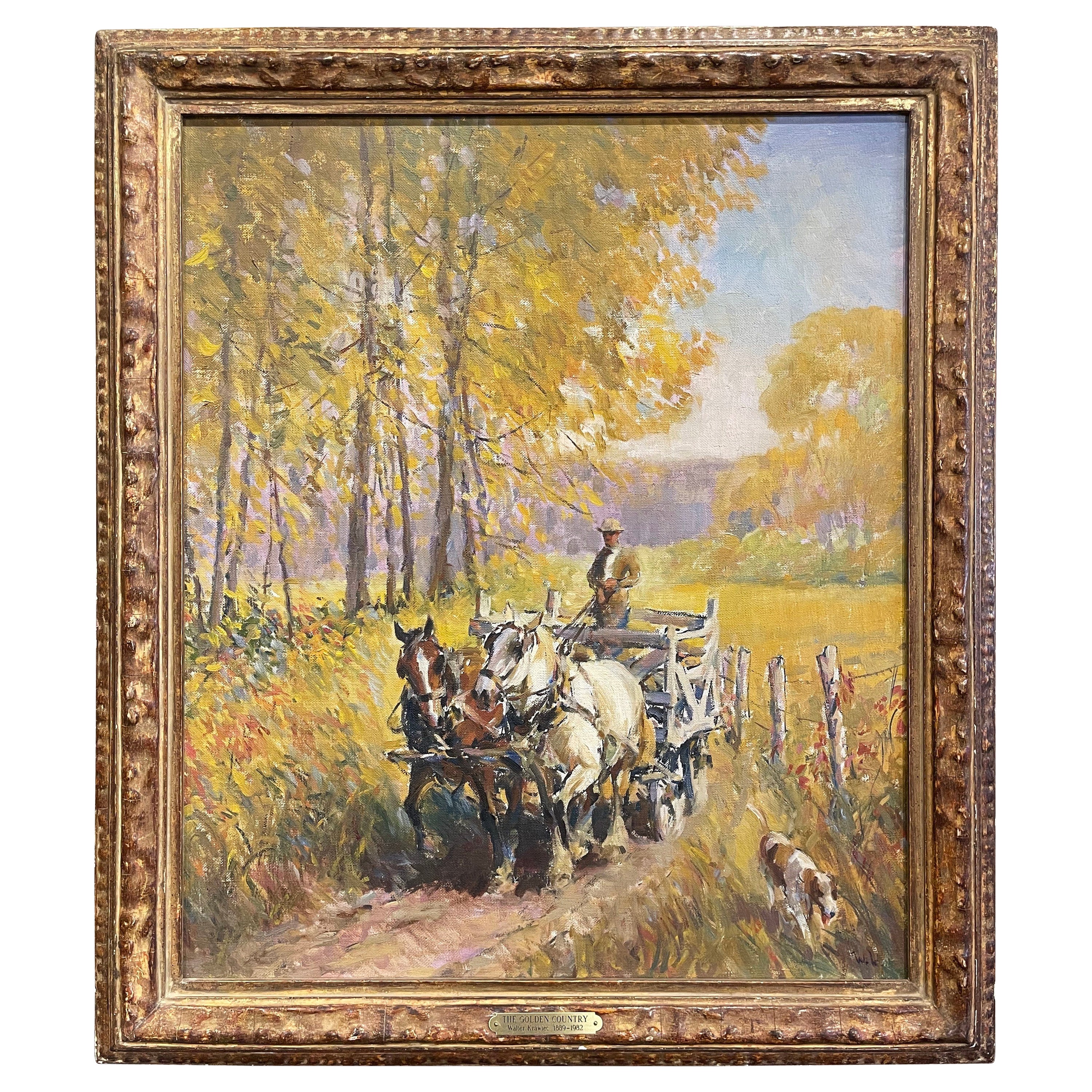 Mid-Century Framed Oil on Canvas Painting by Walter Krawiec For Sale