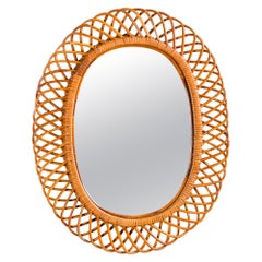 Mid-Century Modern Rattan Oval Mirror