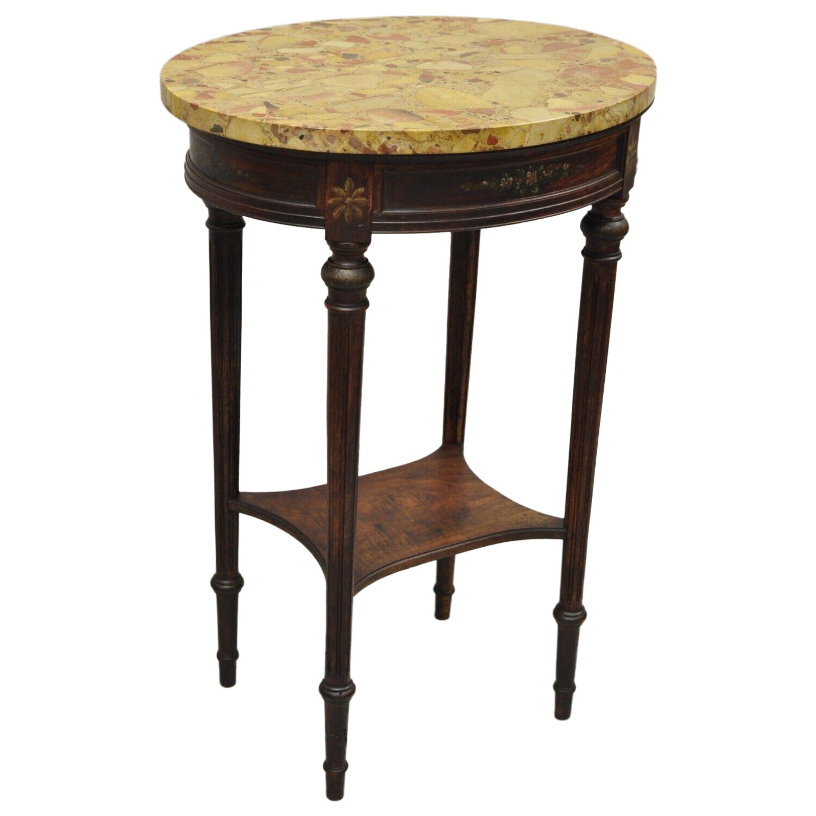 Vintage French Louis XVI Style Victorian Oval Marble Top Accent Side Table For Sale