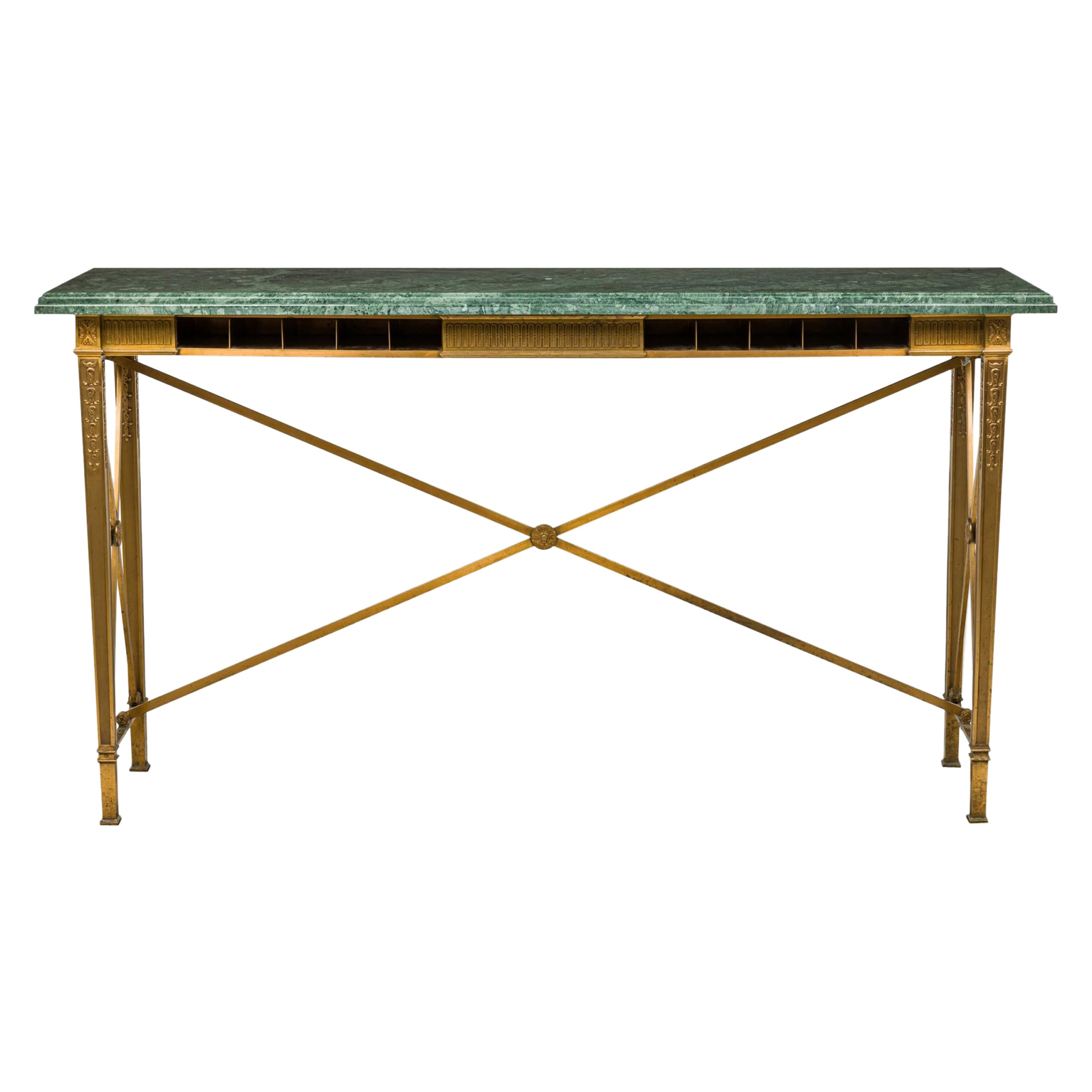 American Art Deco Bronze and Marble Bank Console Table For Sale
