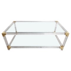 Vintage Lucite and Brass Coffee Table, 1970s