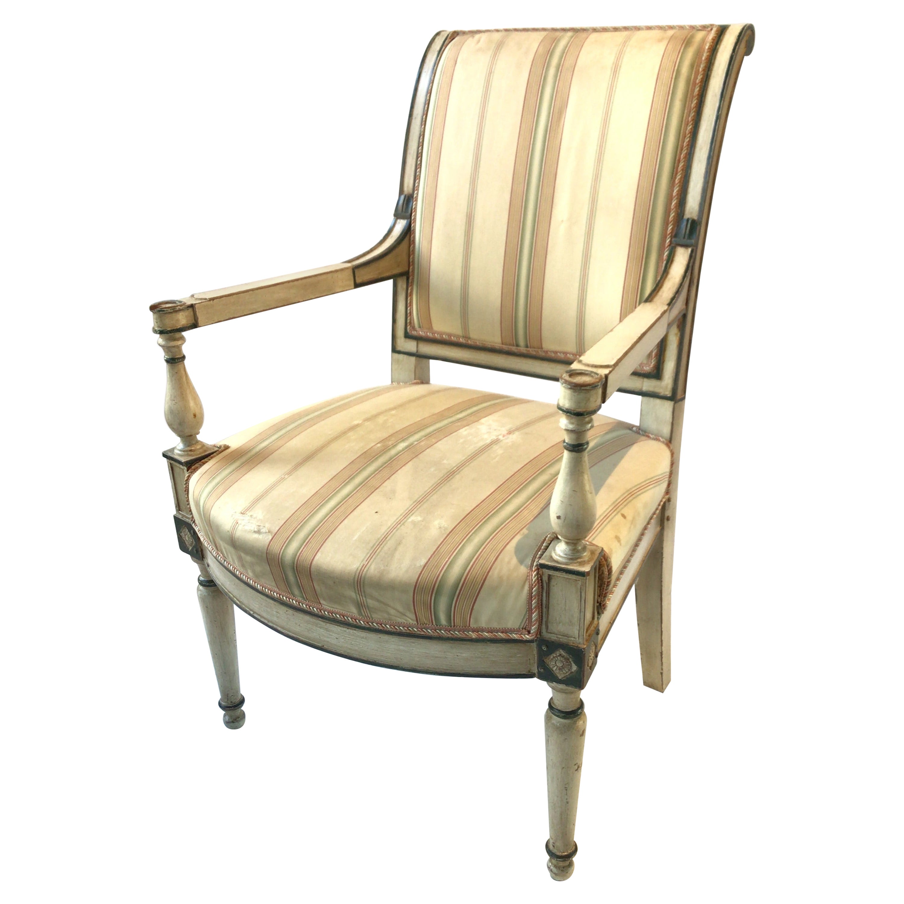 1880s French, Painted Off White Directoire Armchair For Sale