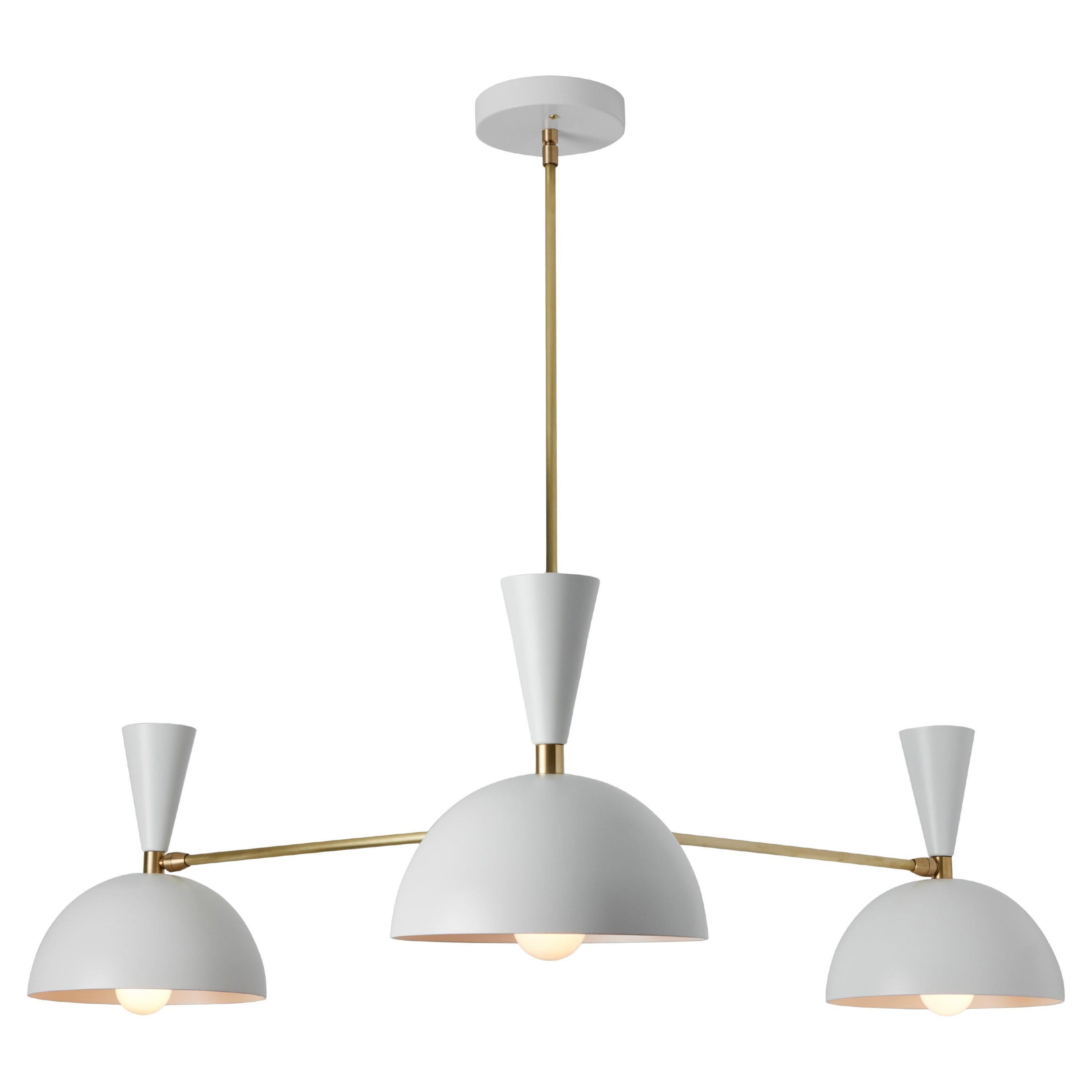 Large Three-Cone 'Lola II' Chandelier in White and Brass For Sale
