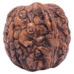 Chinese Carved Walnut Shell with Eighteen Luohan