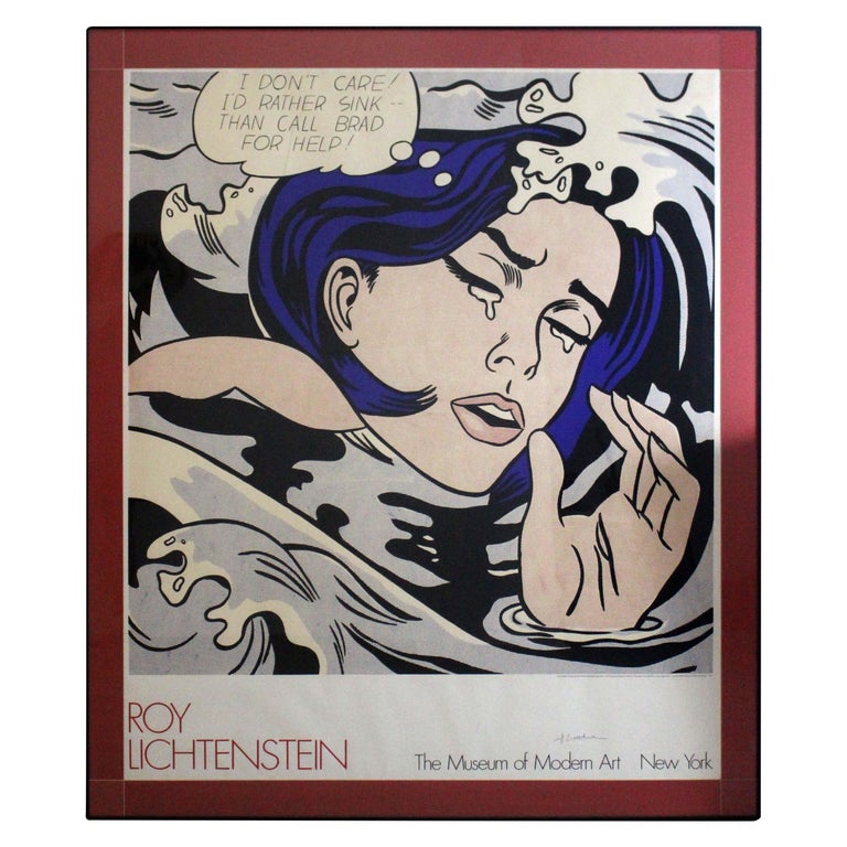 Roy Lichtenstein Signed Drowning Girl Museum of Modern Art Vintage 1989 Framed For Sale
