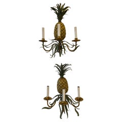 Retro Pair of Italian Toleware Pineapple Sconces