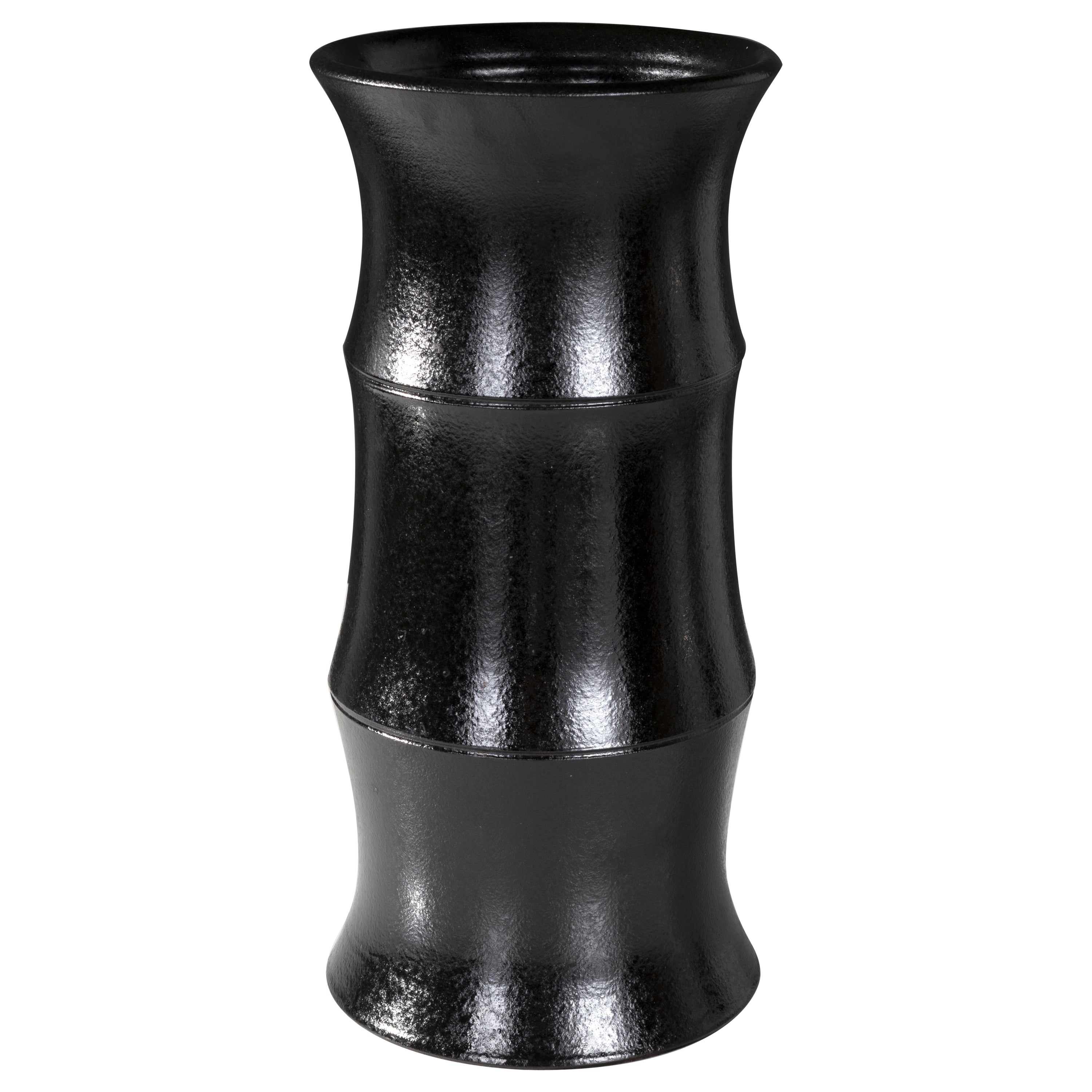 New Reng, Také, Ebony Glazed Terracotta Bamboo Form Vase