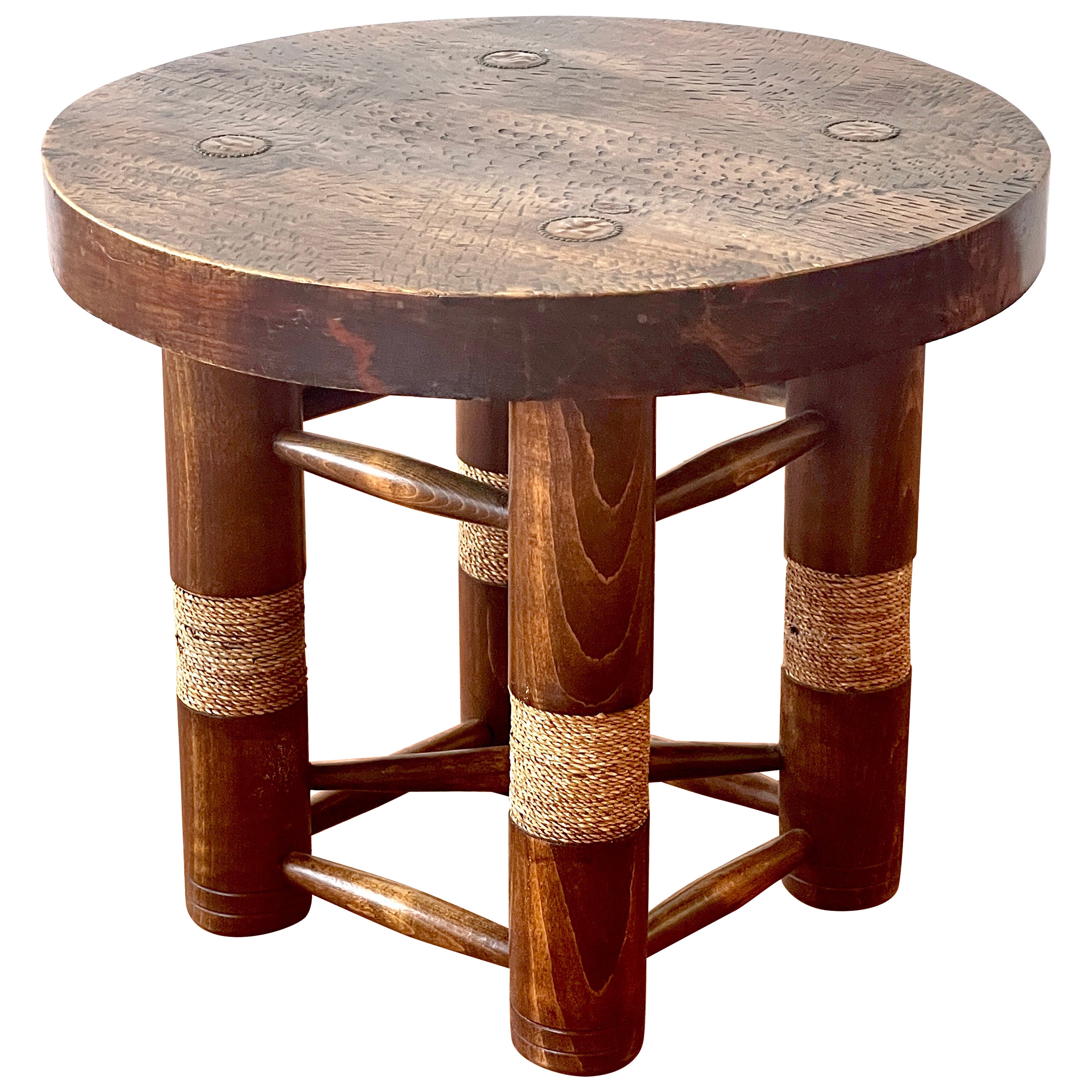 Carved and Limed Wood Knotted Rope End Table For Sale at 1stDibs
