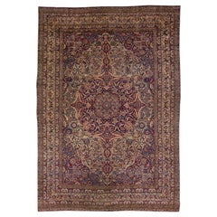 Multicolor Antique Persian Kerman Handmade Allover Wool Rug