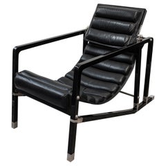 Eileen Gray, Ecart International, Transat-Stuhl Schwarzes Leder Lackholz