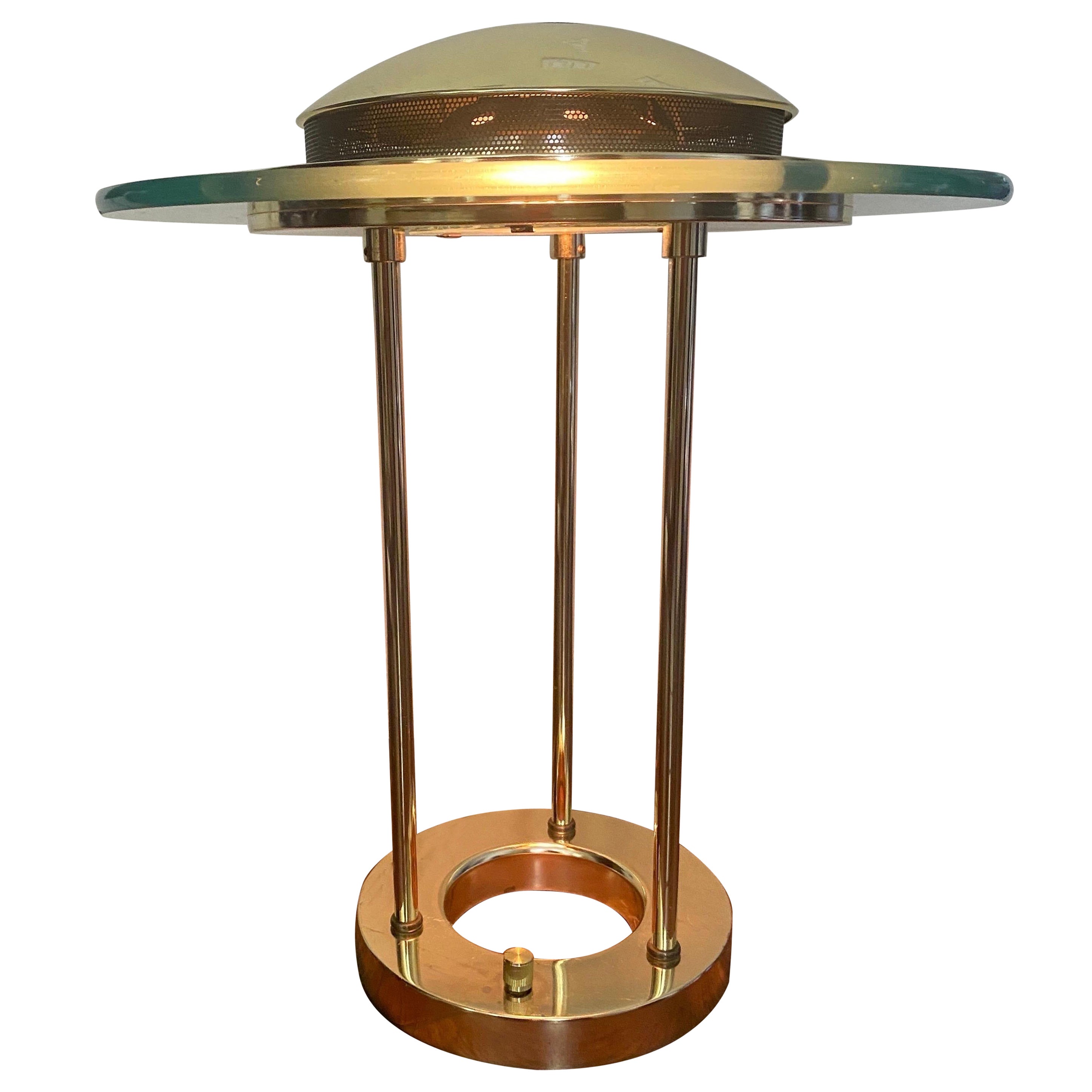 Robert Sonneman Vintage 1980s Modernist “Saturn” Brass & Glass Lamp