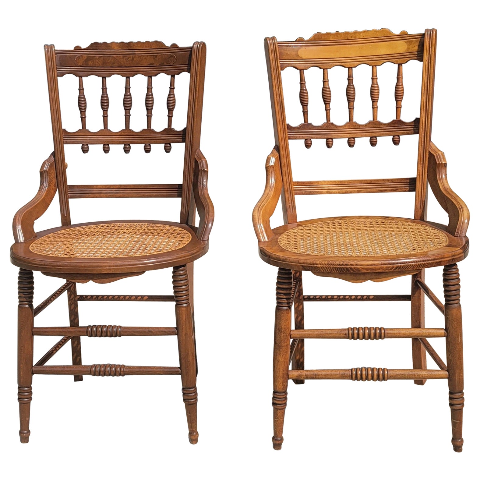 19th Century Refinished Carved Walnut & Cane Seat Eastlate Side Chairs, a Pair