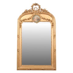 19th Century French Louis XVI Style Gilt and Carved Trumeau Mirror