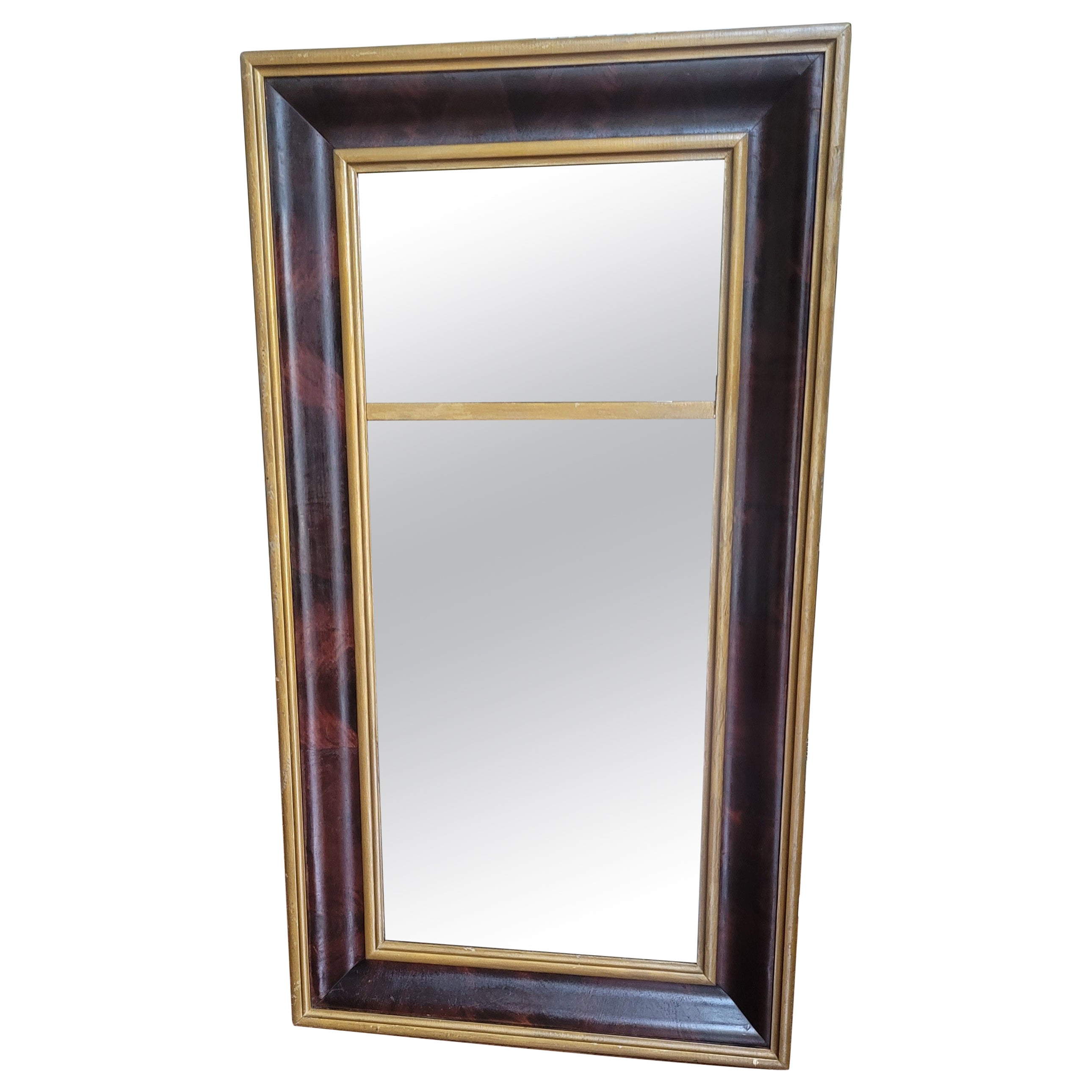 19th C. Parcel Gilt Flame Mahogany American Empire Trumeau Wall Mirror, C. 1840s For Sale