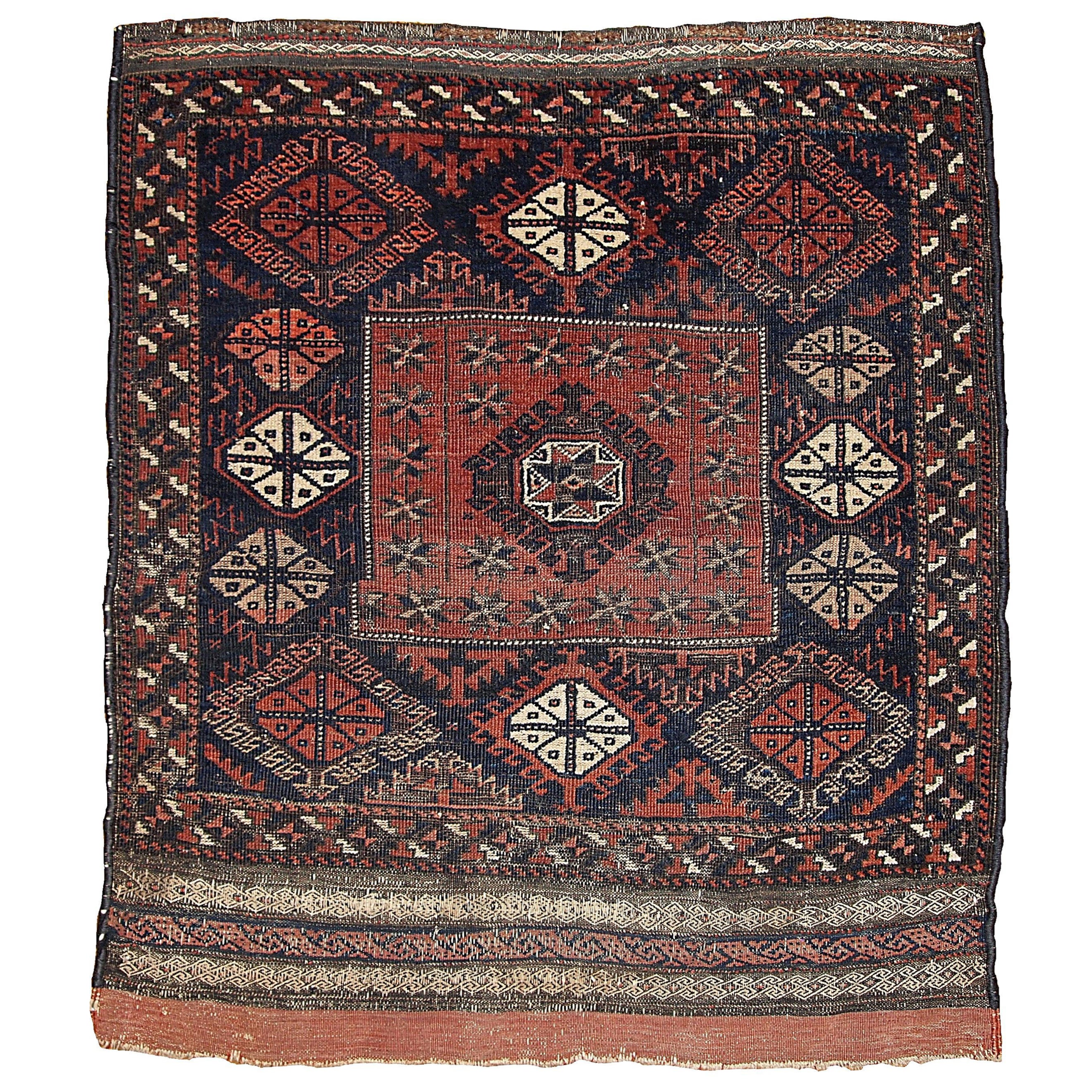 Handmade Antique Collectible Afghan Baluch Rug, 1880s, 1B326
