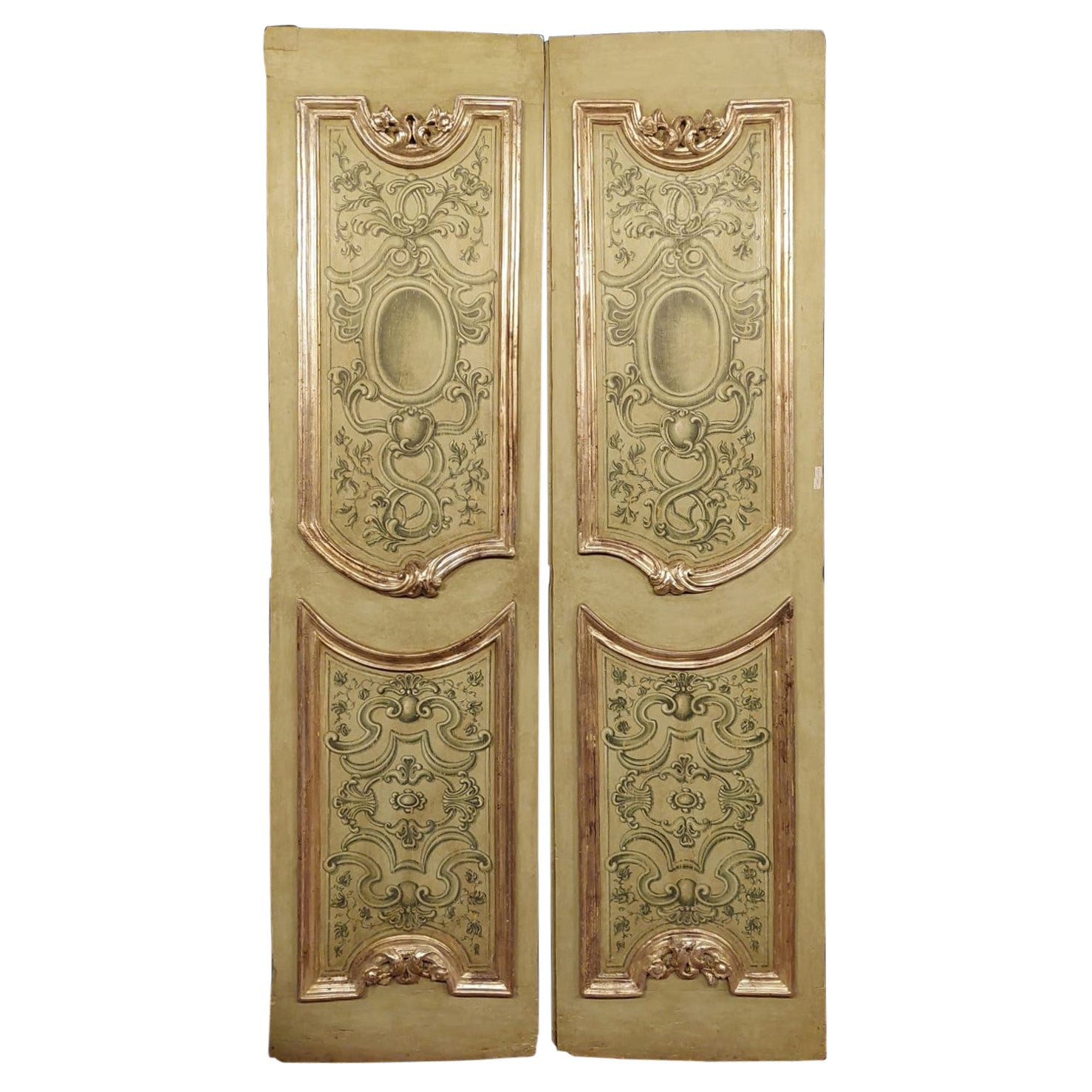 N.4 Antique Two-Winged Doors, Painted, Sculpted and Silvered, Italy '700