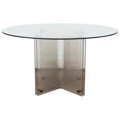 Retro Hollywood Regency Lucite and Glass Round Dining Table, 1980s