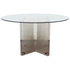 Table de salle à manger ronde vintage en verre et lucite Hollywood Regency, années 1980