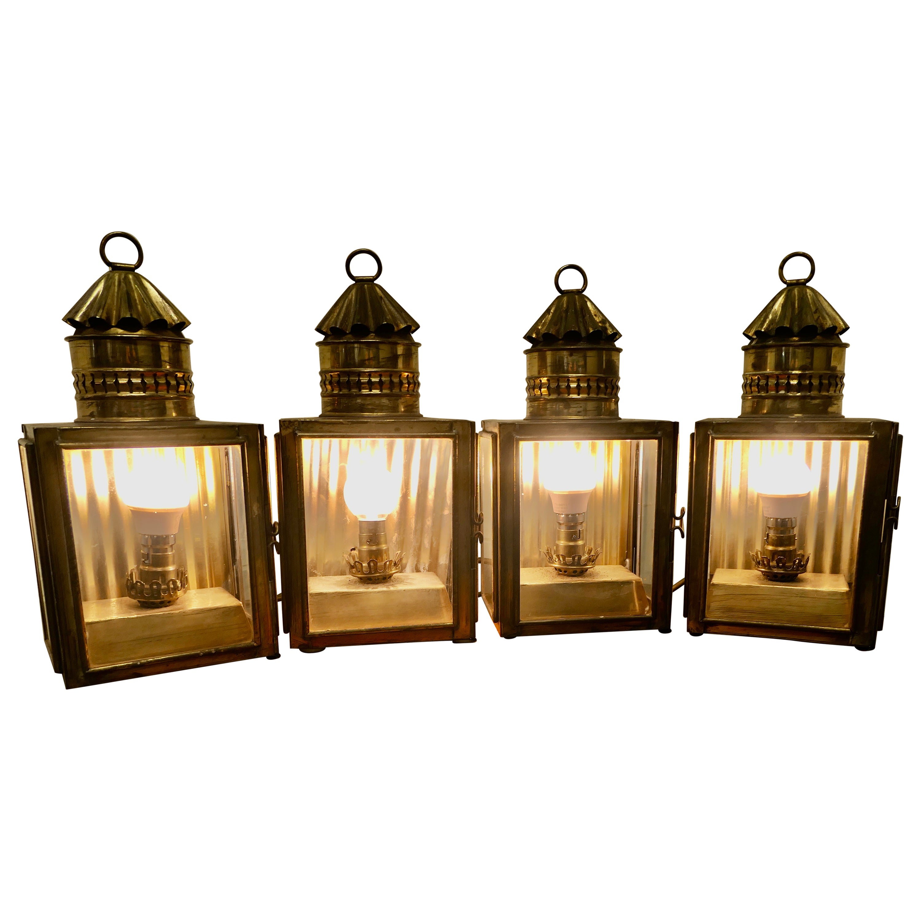 4 Electrified Brass Carriage Lights, Oil Lamps For Sale
