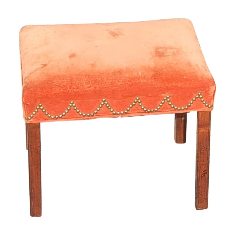 Early 20th C. Mahogany and Velvet Upholstered Stool with Nailhead Trims For Sale