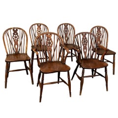 Set of 6 English Windsor Dining Chairs Includes 2 Armchairs