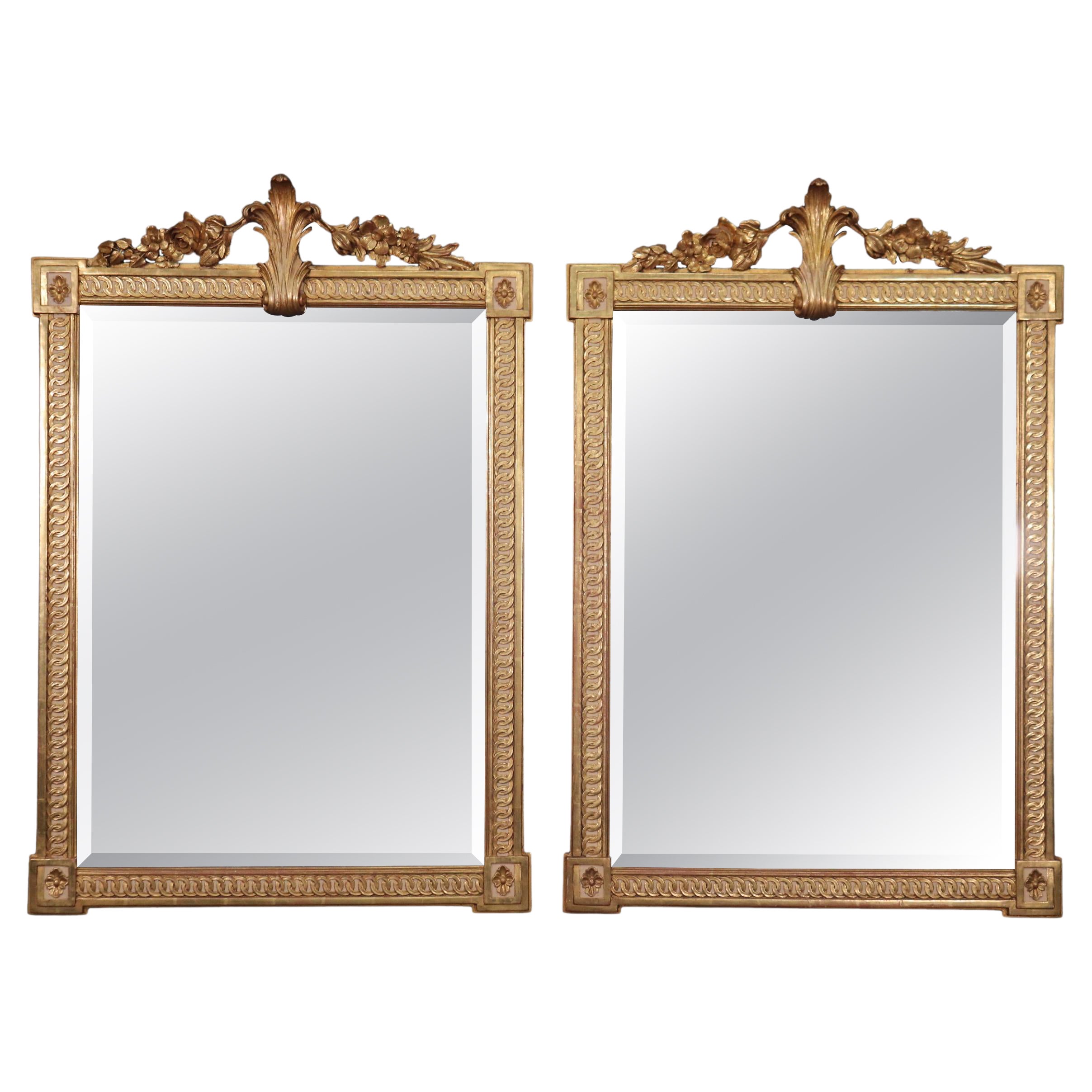 Pair of IStyle Gesso and Gilt Mirror Carved Mirrors For Sale at 1stDibs