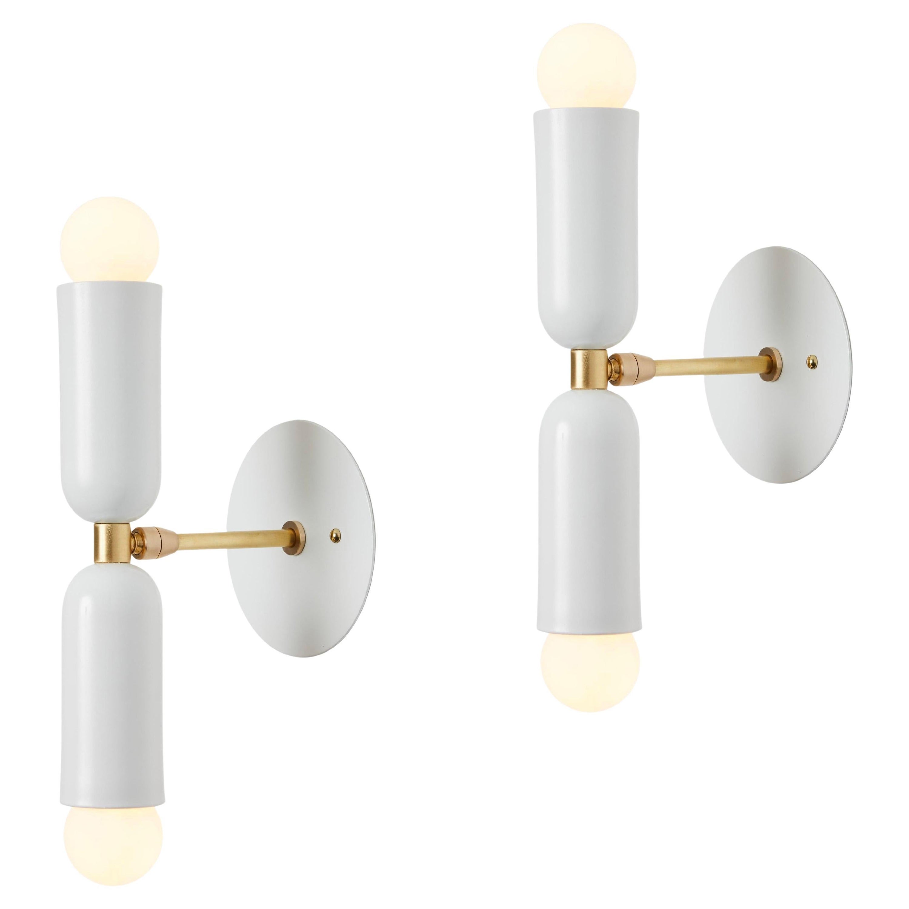 Pair of 'Lulu' Sconces in White & Brass by Alvaro Benitez For Sale