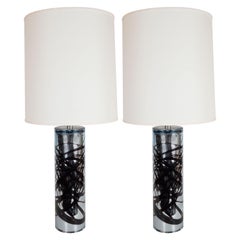 Pair of Modernist Handblown Murano Mercury Glass Table Lamps Organic Detailing