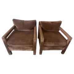 Vintage Pair of Large Milo Baughman Style Parsons Arm Chairs Club Lounge