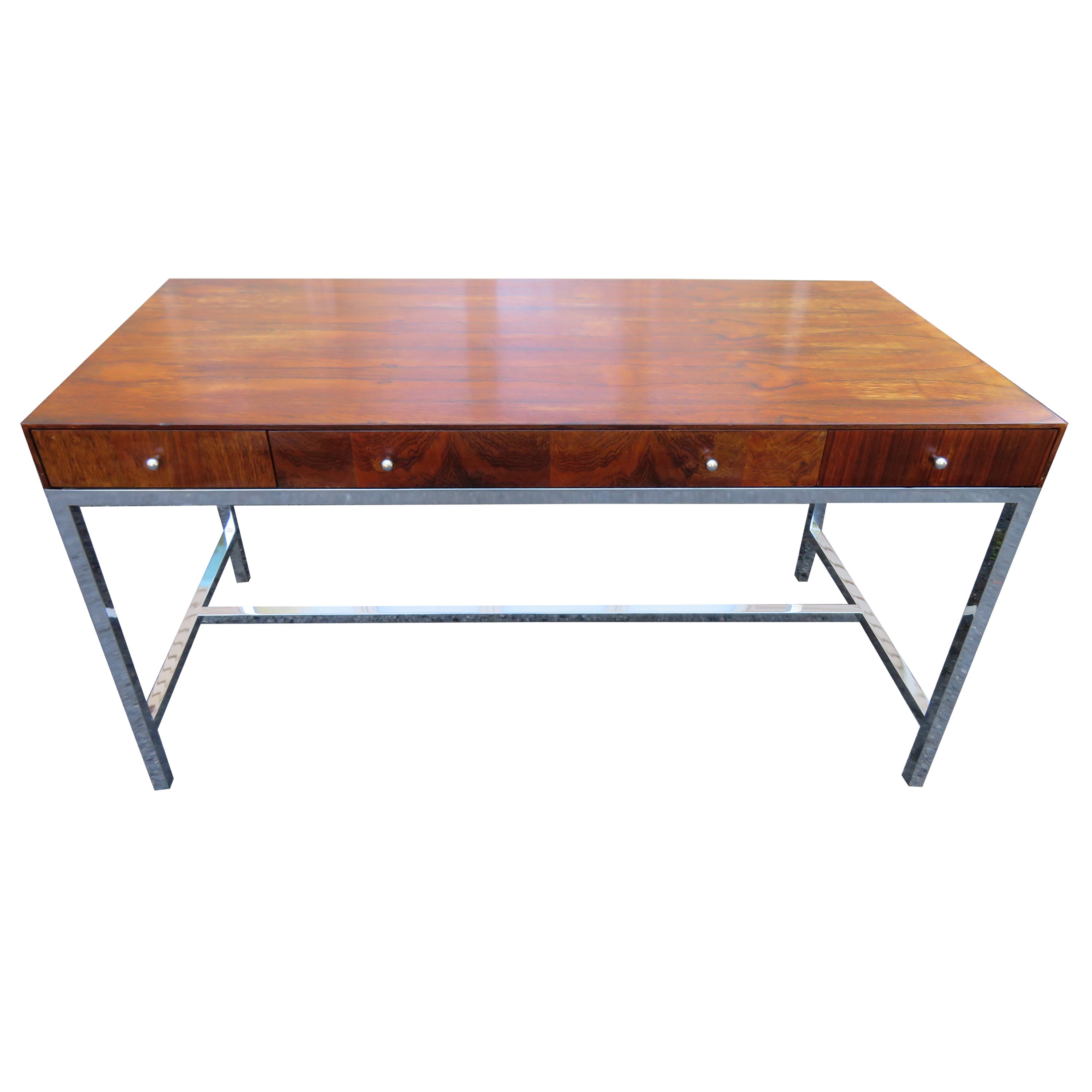 Marvelous Milo Baughman Style Rosewood Chrome Desk Mid-Century Modern