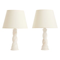 Antique Pair of Art Deco Alabaster Table Lamps