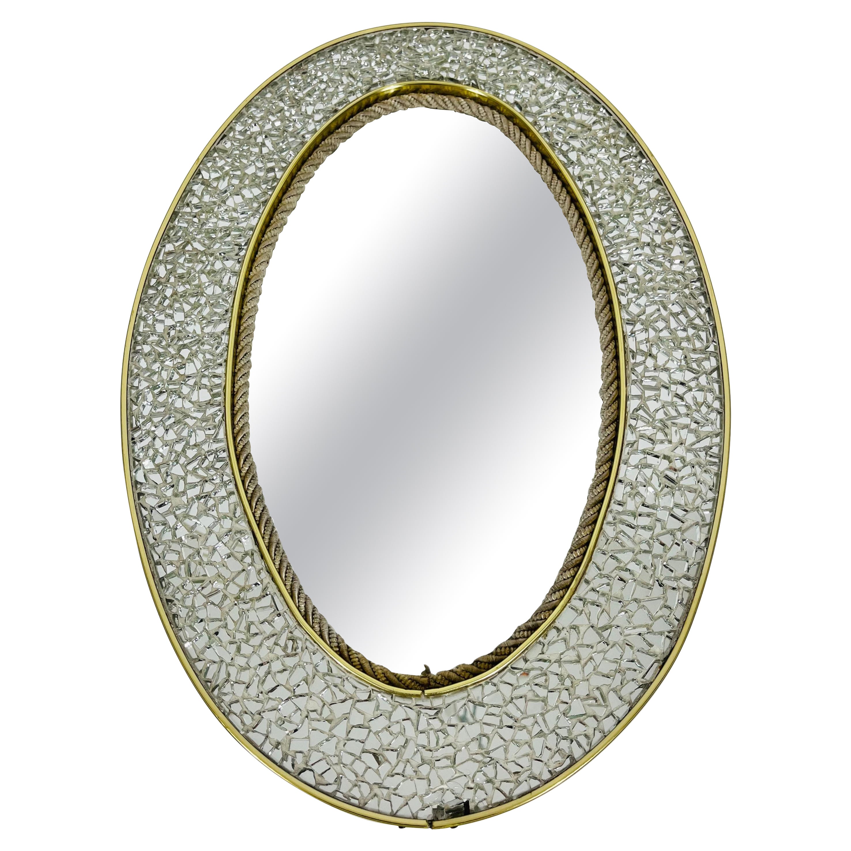 Italian Brass Framed Mosaic Wall Mirror, 1960s, Italy