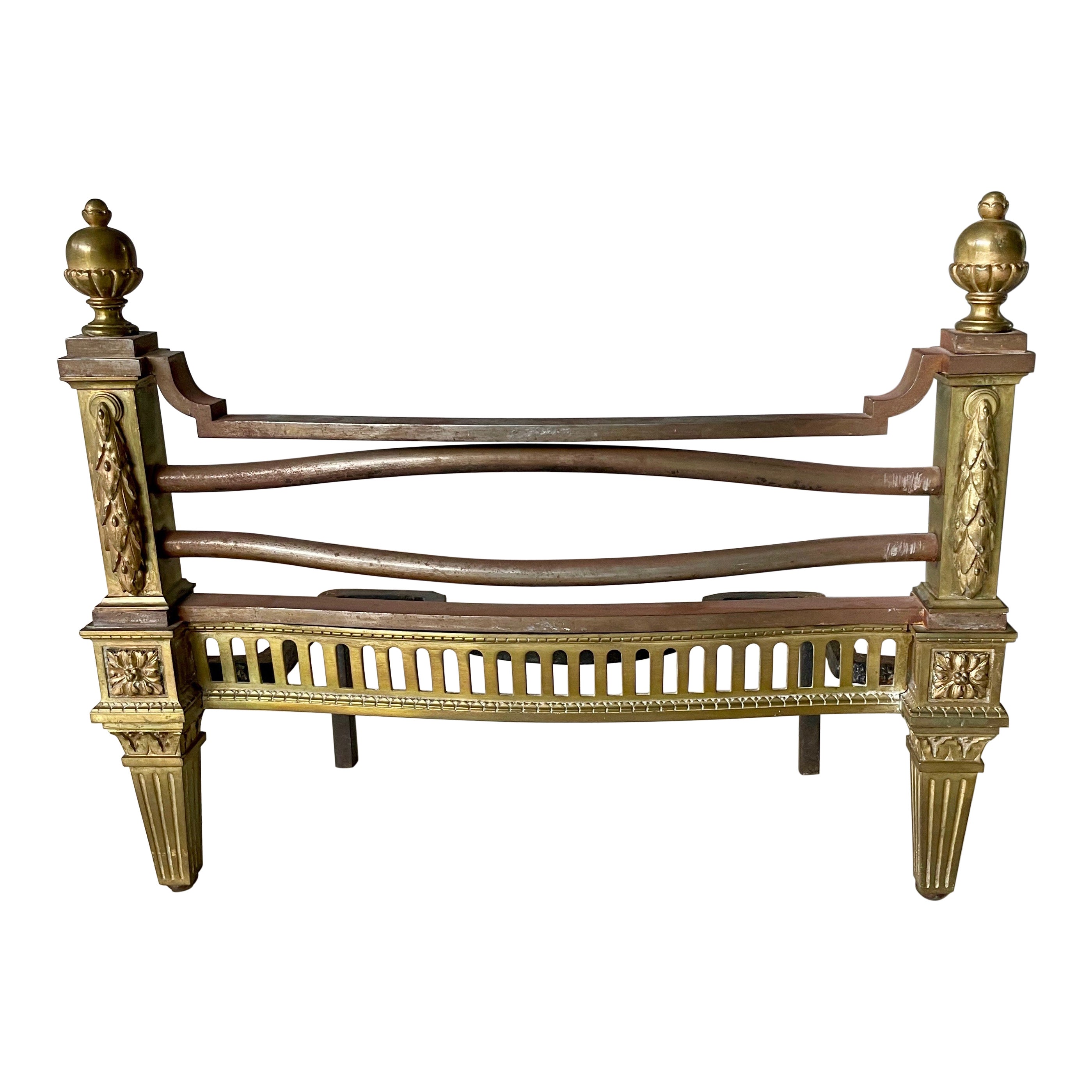 Elegant Mid-19th Century Stamped Gilt Bronze Andirons, France, Around 1850 For Sale