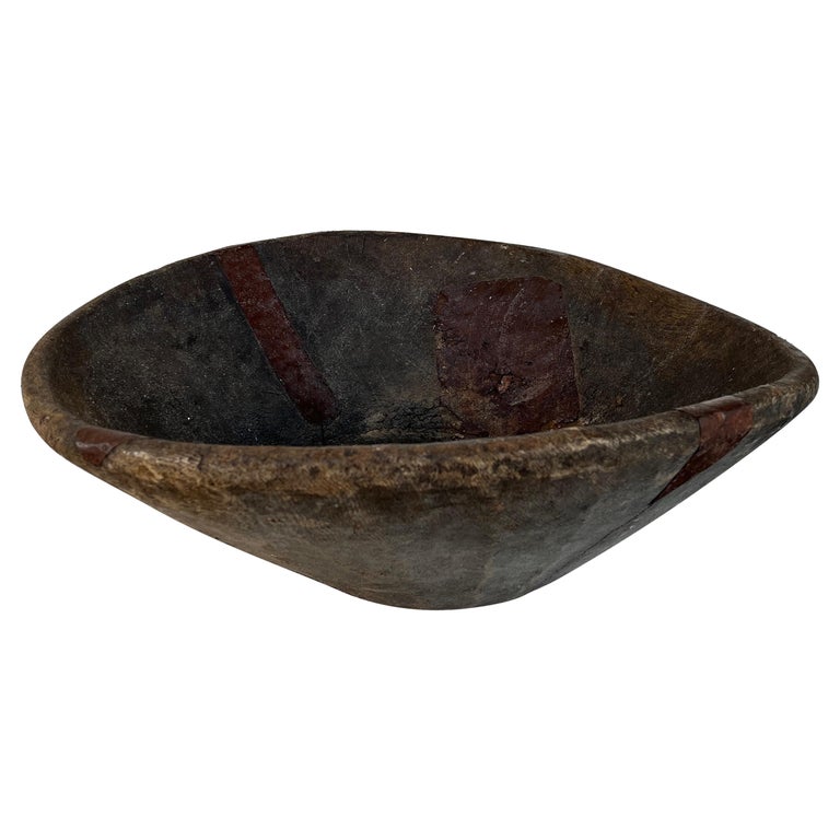 Antique Wooden Bowl with Metal Repairs For Sale at 1stDibs