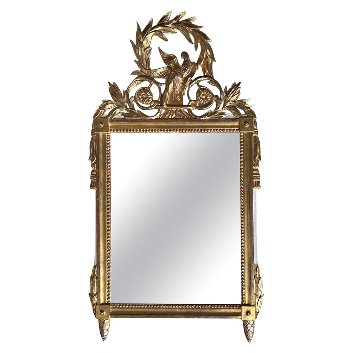 19th Century French Hand Carved Giltwood Bridal Mirror